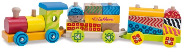 Fa vonat kockákkal Color Small Train Eichhorn mozdony 2 vagonnal 18 részes 12 hó-tól gyerek játék webáruház - játék rendelés online Fa gyerekjátékok | Fa építőjátékok | Fa építőkockák