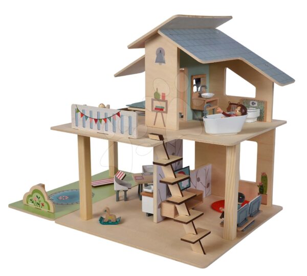 Fa babaház Doll´s House with Furnitures Eichhorn emeletes 4 szobával 3 figurával és bútorokkal magassága 44 cm gyerek játék webáruház - játék rendelés online Fa gyerekjátékok | Fa babaházak