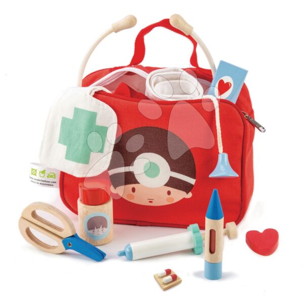 Orvosi táska piros Doctors and Nurses Tender Leaf Toys 12 részes fa orvosi eszközökkel gyerek játék webáruház - játék rendelés online Fa gyerekjátékok | Fajátékok szerepjátékhoz