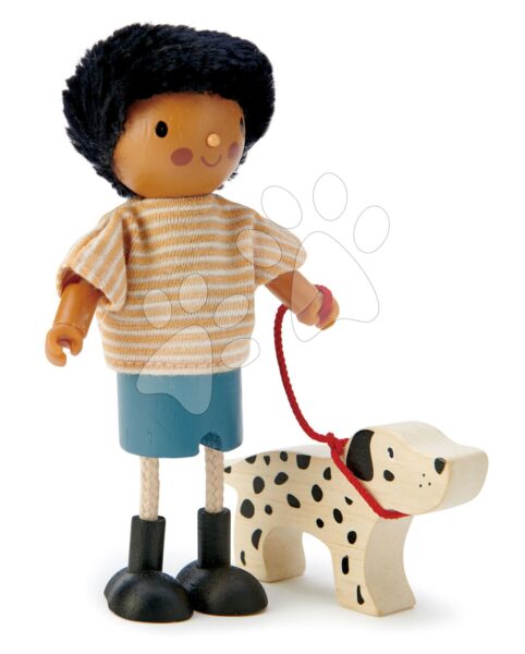 Fa figura kutyussal Mr. Forrester Tender Leaf Toys csikos trikóban gyerek játék webáruház - játék rendelés online Fa gyerekjátékok | Fa babaházak