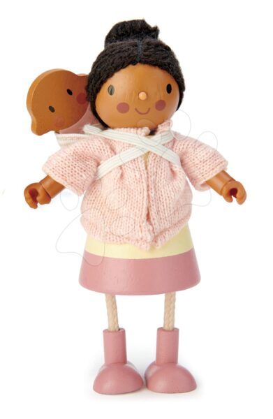 Fa figura kisbabával Mrs. Forrester Tender Leaf Toys rózsaszin kabátban gyerek játék webáruház - játék rendelés online Fa gyerekjátékok | Fa babaházak