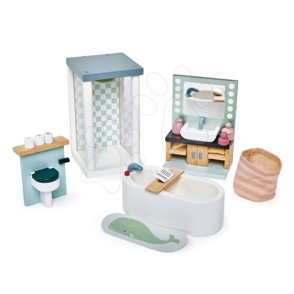 Fa fürdőszoba Dovetail Bathroom Set Tender Leaf Toys 6 darabos készlet komplett felszereléssel gyerek játék webáruház - játék rendelés online Fa gyerekjátékok | Fa babaházak