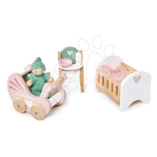 Fa babaszoba Dovetail Nursery Set Tender Leaf Toys figurával rugdalozóban gyerek játék webáruház - játék rendelés online Fa gyerekjátékok | Fa babaházak