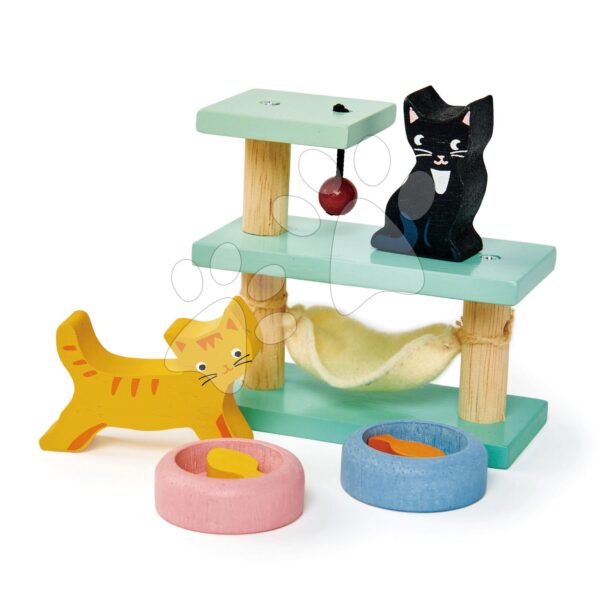 Fa cicusok Pet Cats Set Tender Leaf Toys macskabútorral és tálakkal gyerek játék webáruház - játék rendelés online Fa gyerekjátékok | Fa babaházak