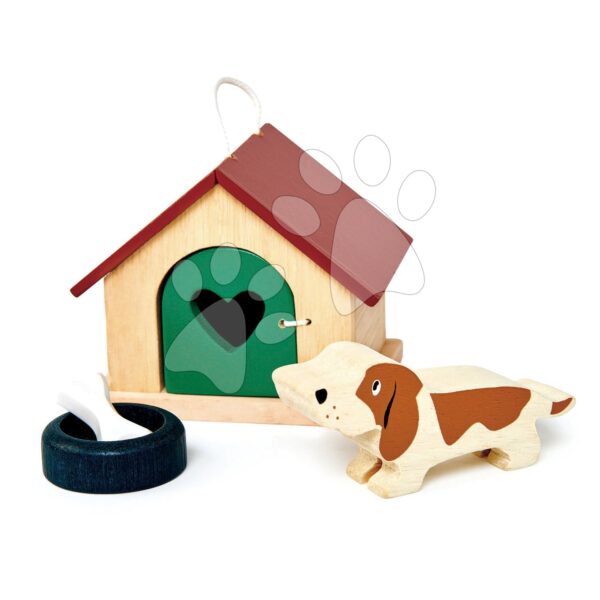 Fa bódé kuytussal Pet Dog Set Tender Leaf Toys és tállal gyerek játék webáruház - játék rendelés online Fa gyerekjátékok | Fa babaházak