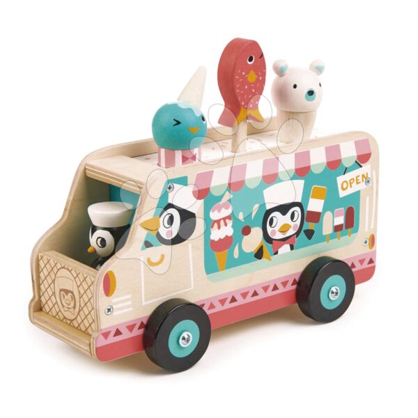 Fa fagyiskocsi Penguin's Gelato Van Tender Leaf Toys pingvinnel és fagylaltokkal 18 hó-tól gyerek játék webáruház - játék rendelés online Fa gyerekjátékok | Fa kisautók
