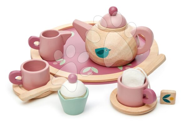 Fa teáskészlet Birdie Tea set Tender Leaf Toys tálcán csészékkel és teafilterrel gyerek játék webáruház - játék rendelés online Játékkonyhák | Fa játékkonyhák
