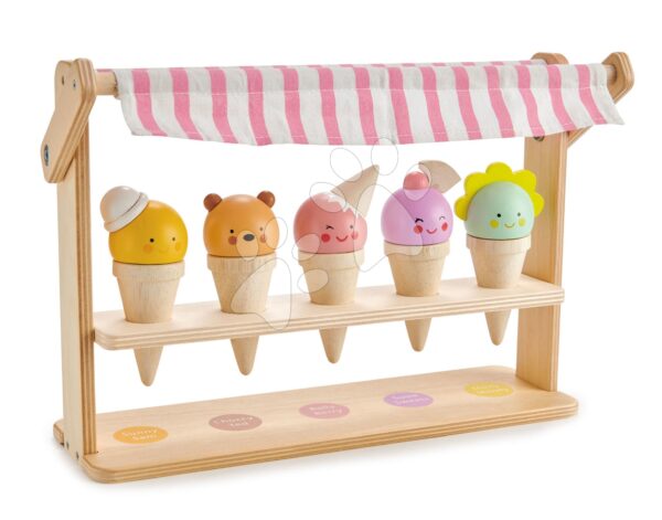 Fa mosolygós fagylaltozó Scoops and Smiles Tender Leaf Toys 5 fajta fagyi gombóccal gyerek játék webáruház - játék rendelés online Játékkonyhák | Fa játékkonyhák