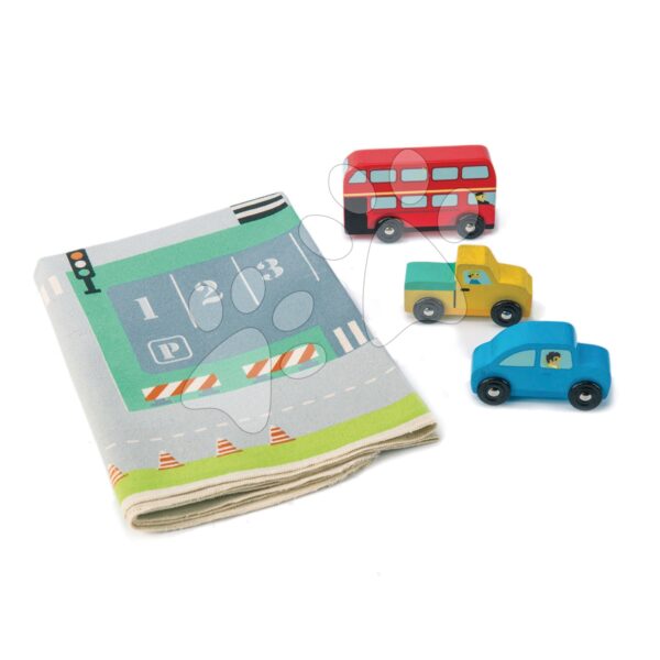 Fa városi járművek Town Playmat Tender Leaf Toys vászon térképen kiegészítőkkel gyerek játék webáruház - játék rendelés online Fa gyerekjátékok | Fa kisautók
