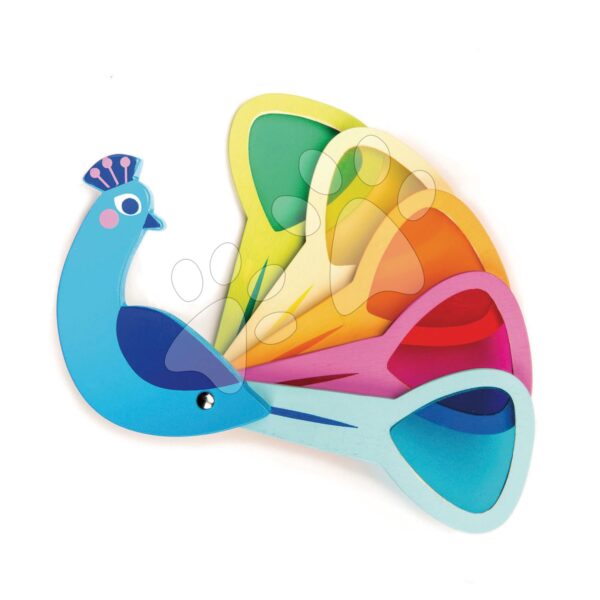 Fa madárka Peacock Colours Tender Leaf Toys színes tollazattal 18 hó-tól gyerek játék webáruház - játék rendelés online Fa gyerekjátékok | Fa oktatójátékok