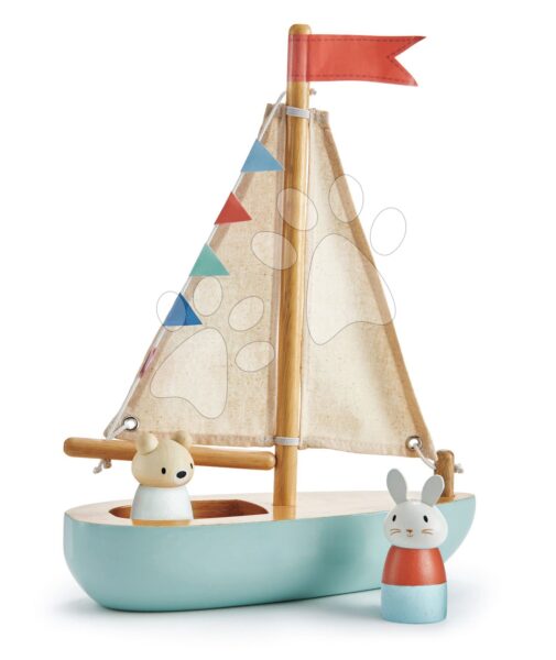 Fa vitorlás Sailaway Boat Tender Leaf Toys 2 vitorlával és nyuszi mackóval gyerek játék webáruház - játék rendelés online Fa gyerekjátékok |  Készségfejlesztő fajátékok