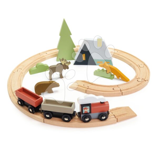 Fa vonatpálya hegyekben Treetops Train Set Tender Leaf Toys vonattal állatkákkal és faházzal gyerek játék webáruház - játék rendelés online Fa gyerekjátékok | Favonatok