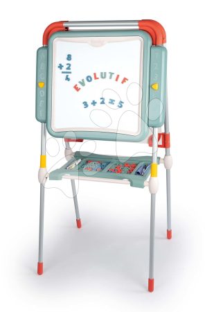 Fém tanulótábla krétára és mágnesekre Evolutiv Board Smoby kétoldalú magasságilag állítható tárolórésszel és 80 kiegészítővel 130 cm magas gyerek játék webáruház - játék rendelés online Kreatív és didaktikus játékok | Tanuló rajztáblák
