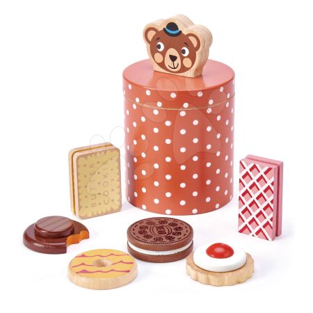 Fa tárolódoboz nassolnivalóval Bear's Biscuit Barrel Tender Leaf Toys 6 fajta édesség gyerek játék webáruház - játék rendelés online Játékkonyhák | Fa játékkonyhák