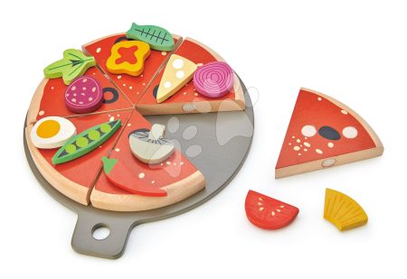 Fa Pizza Party Tender Leaf Toys 6 ínycsiklandó szelet és 12 fajta feltét gyerek játék webáruház - játék rendelés online Játékkonyhák | Fa játékkonyhák