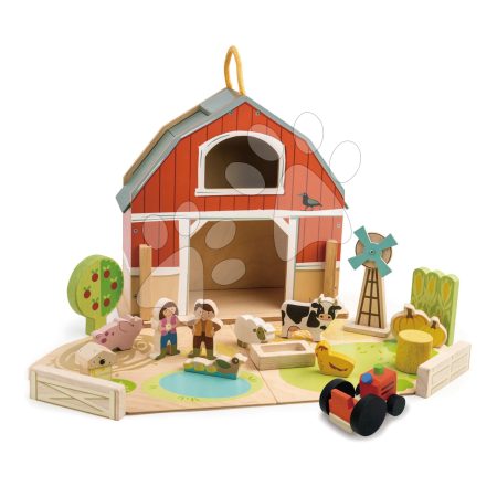 Fa tanya traktorral Little Barn Tender Leaf Toys 17 részes