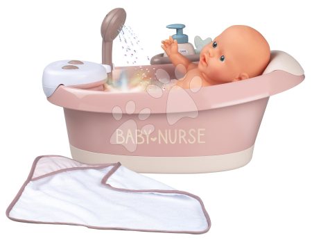 Babakád zuhanyfejből folyó vízzel Balneo Bath Natur D'Amour Baby Nurse Smoby jacuzzi fürdő fénnyel és buborékokkal elektronikus gyerek játék webáruház - játék rendelés online Játékbabák gyerekeknek | Játékbaba kiegészítők