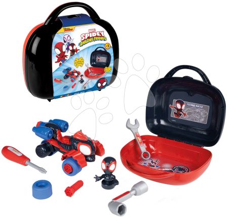 Koffer szétszerelhető négykerekűvel Spidey Box Spin Marvel Smoby szerszámokkal és figurával 17 darabos gyerek játék webáruház - játék rendelés online Barkácsolás