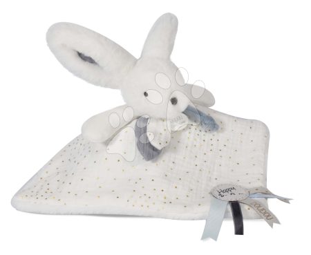 Plüss nyuszi dédelgetéshez Bunny Happy Glossy Doudou et Compagnie kék 25 cm ajándékcsomagolásban 0 hó-tól DC3742 gyerek játék webáruház - játék rendelés online Bébijátékok | Kiságy játékok  | Alvókendők DouDou