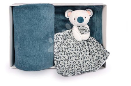 Takaró legkisebbeknek Yoca le Koala Doudou et Compagnie plüss koalával dédelgetéshez kék 70*100 cm díszdobozban 0 hó-tól gyerek játék webáruház - játék rendelés online Babakellékek | Babaszoba és alvás  | Babaplédek