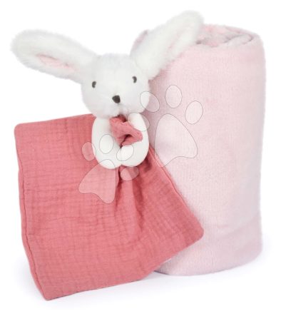 Takaró legkisebbeknek Bunny Happy Boho Doudou et Compagnie plüss nyuszival dédelgetéshez rózsaszín 100*70 cm 0 hó-tól gyerek játék webáruház - játék rendelés online Babakellékek | Babaszoba és alvás  | Babaplédek