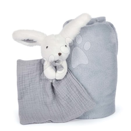 Takaró legkisebbeknek Bunny Happy Glossy Doudou et Compagnie plüss nyuszival dédelgetéshez kék 100*70 cm 0 hó-tól gyerek játék webáruház - játék rendelés online Babakellékek | Babaszoba és alvás  | Babaplédek
