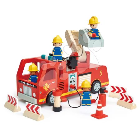 Fa tűzoltókocsi Fire Engine Tender Leaf Toys mozgatható létra-kosárral