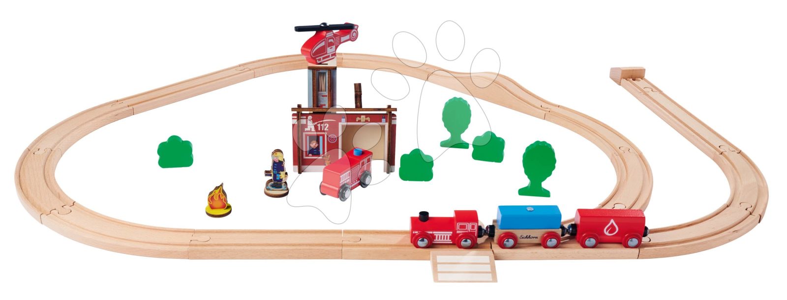 Fa vasúti sínpálya tűzoltó állomással Train Set Firestation Eichhorn vonattal 33 darabos 295 cm hosszú sínpálya gyerek játék webáruház - játék rendelés online