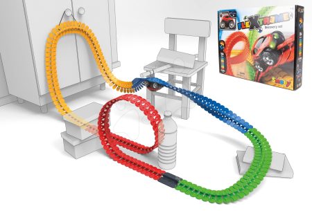 Flexibilis autópálya Flextrem Discovery Set Smoby 184 elemből álló 440 cm hosszú pálya elektronikus villogó autóval 4 évtől gyerek játék webáruház - játék rendelés online