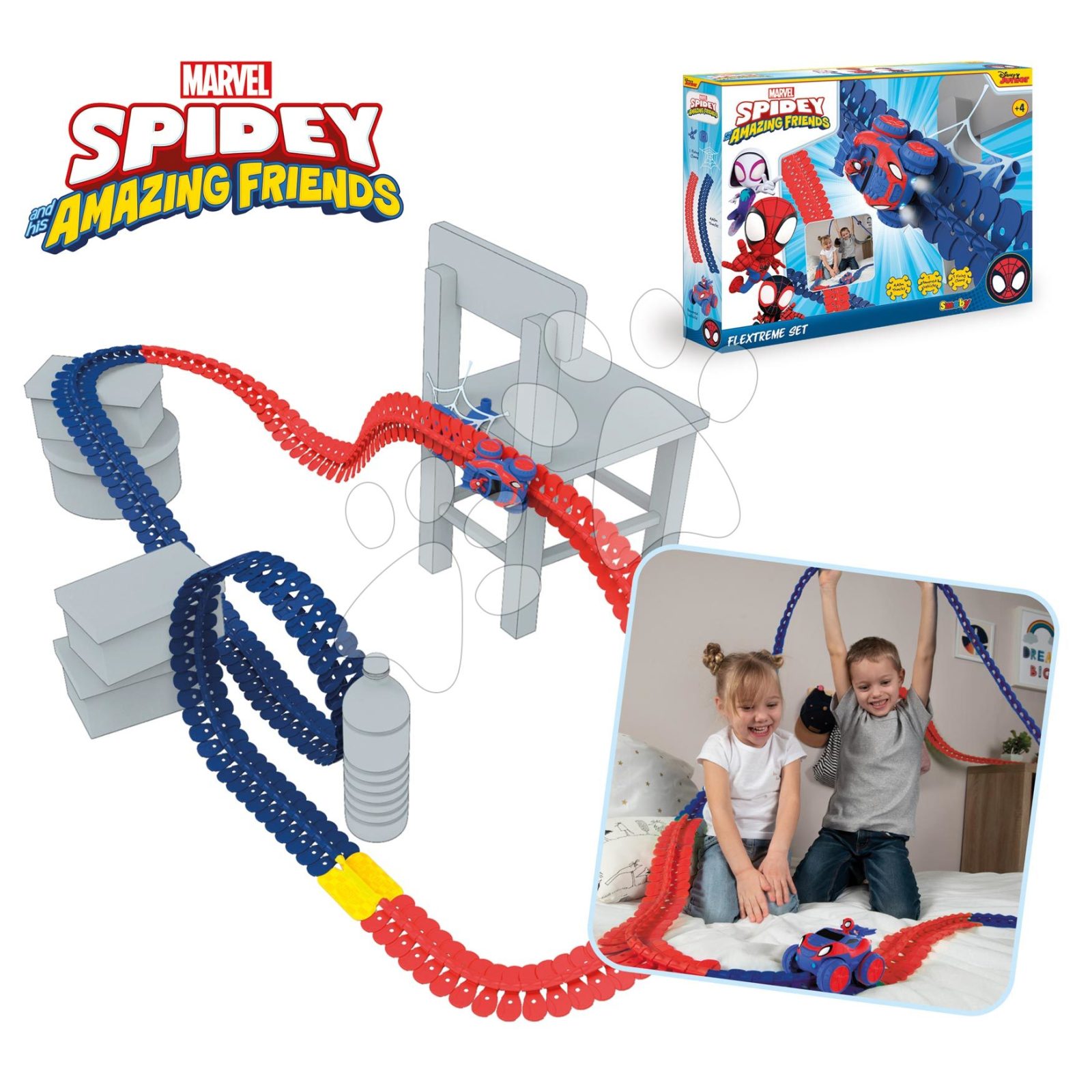 Flexibilis autópálya Spidey Marvel Flextrem Set Smoby elektronikus kisautóval 184 darabos 4