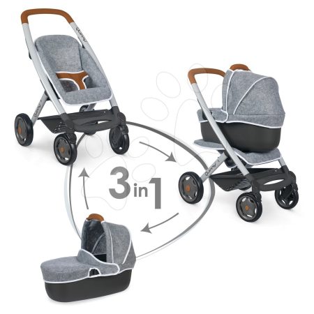 Mély és sport babakocsi DeLuxe Maxi Cosi&Quinny Grey Smoby 3in1 mózeskosárral játékbabának szürke gyerek játék webáruház - játék rendelés online