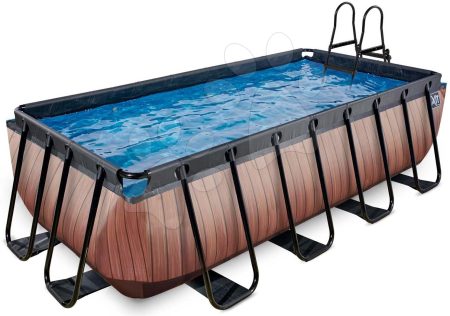 Medence homokszűrős vízforgatóval Wood pool Exit Toys acél medencekeret 400*200*100 cm barna 6 évtől gyerek játék webáruház - játék rendelés online