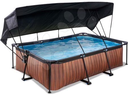 Medence napellenzővel és szivattyúval Wood pool Exit Toys acél medencekeret 220*150 cm barna 6 évtől gyerek játék webáruház - játék rendelés online