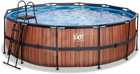 Medence homokszűrős vízforgatóval Wood pool Exit Toys kerek acél medencekeret 450*122 cm barna 6 évtől gyerek játék webáruház - játék rendelés online