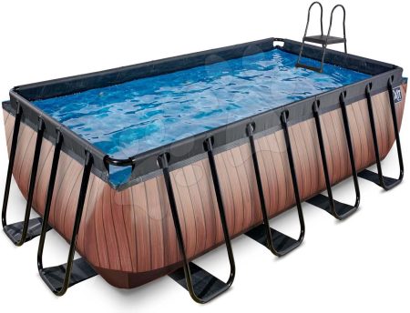 Medence homokszűrős vízforgatóval Wood pool Exit Toys acél medencekeret 400*200*122 cm barna 6 évtől gyerek játék webáruház - játék rendelés online