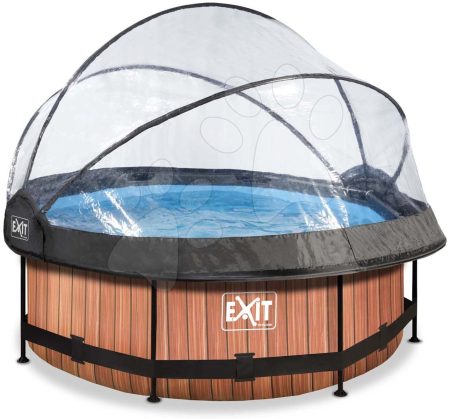 Medence búrával és szivattyúval Wood pool Exit Toys kerek acél medencekeret 244*76 cm barna 6 évtől gyerek játék webáruház - játék rendelés online