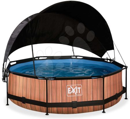 Medence napellenzővel és szivattyúval Wood pool Exit Toys kerek acél medencekeret 300*76 cm barna 6 évtől gyerek játék webáruház - játék rendelés online