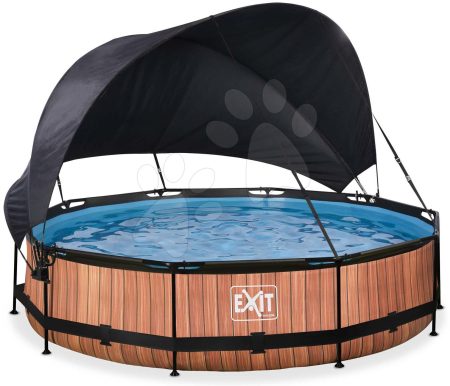 Medence napellenzővel és szivattyúval Wood pool Exit Toys kerek acél medencekeret 360*76 cm barna 6 évtől gyerek játék webáruház - játék rendelés online