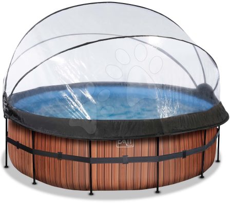 Medence búrával és homokszűrős vízforgatóval Wood pool Exit Toys kerek acél medencekeret 427*122 cm barna 6 évtől gyerek játék webáruház - játék rendelés online