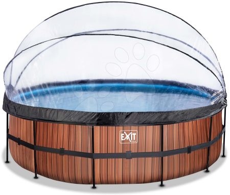 Medence búrával és homokszűrős vízforgatóval Wood pool Exit Toys kerek acél medencekeret 488*122 cm barna 6 évtől gyerek játék webáruház - játék rendelés online