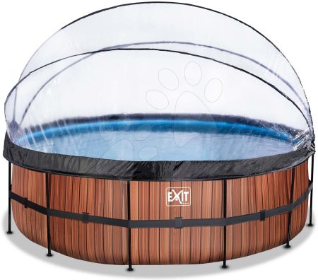 Medence búrával homokszűrős vízforgatóval és hőszivattyúval Wood pool Exit Toys kerek acél medencekeret 450*122 cm barna 6 évtől gyerek játék webáruház - játék rendelés online