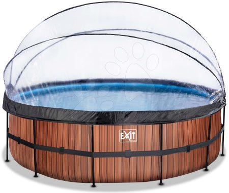 Medence búrával homokszűrős vízforgatóval és hőszivattyúval Wood pool Exit Toys kerek acél medencekeret 488*122 cm barna 6 évtől gyerek játék webáruház - játék rendelés online