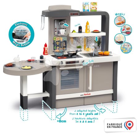 Játékkonyha elektronikus magassága állítható Tefal Evolutive Kitchen Smoby bugyogó vízzel és működő készülékekkel 40 kiegészítő 101 cm magas/51 cm pult gyerek játék webáruház - játék rendelés online