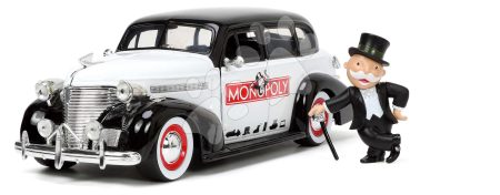 Kisautó Monopoly Chevy Master 1939 Jada fém nyitható részekkel és Uncle Pennybags figurával hossza 20 cm 1:24 gyerek játék webáruház - játék rendelés online