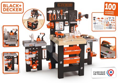 Barkácsműhely háromszárnyú Black&Decker Mega Center Smoby gépész vízvezeték-szerelő festő és asztalos 100 db tartozék 103 cm magas gyerek játék webáruház - játék rendelés online