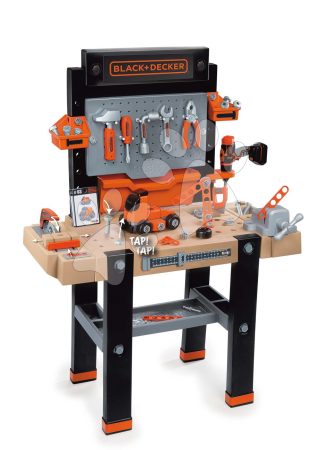 Szerelőműhely elektronikus Bricolo Ultimate Workbench Black&Decker Smoby mechanikus fúrógéppel 95 kiegészítővel 103 cm gyerek játék webáruház - játék rendelés online