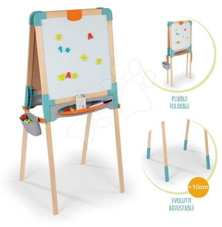 Fa tanulótábla kétoldalas Wooden Easel Smoby mágneses/krétára összecsukható 80 kiegészítővel gyerek játék webáruház - játék rendelés online