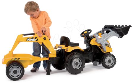 Traktor markolóval és homlokrakodóval Builder Max Smoby utánfutóval