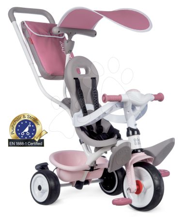 Tricikli és babakocsi egyben magasított háttámlával Baby Balade Plus Tricycle Pink Smoby fékkel és EVA kerekekkel kék 10 hó-tól gyerek játék webáruház - játék rendelés online