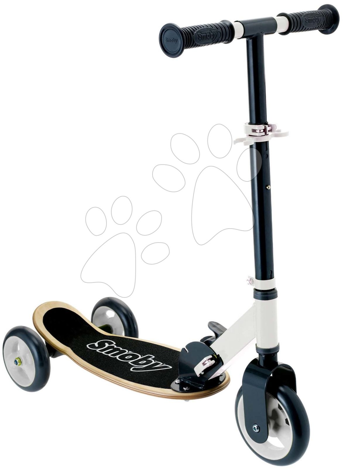 Fa háromkerekű roller Wooden 3W Foldable Scooter Black Smoby összecsukható és magasságilag állítható gyerek játék webáruház - játék rendelés online